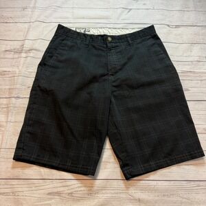 Volcom Stone Chino Shorts Black Plaid Skate Casual Men's Size 34x10